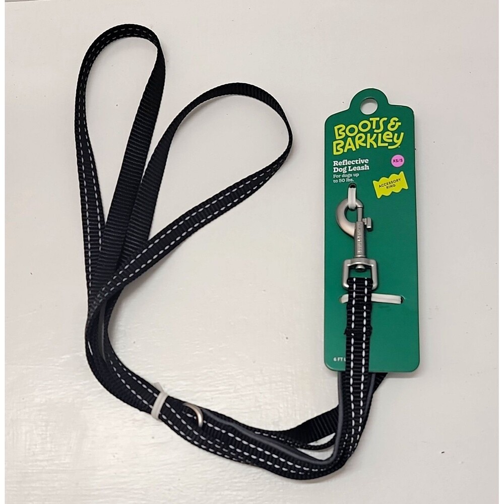 Boots & Barkley Reflective Dog Leash XS/S 6 ft Black Polyester w/ Ring